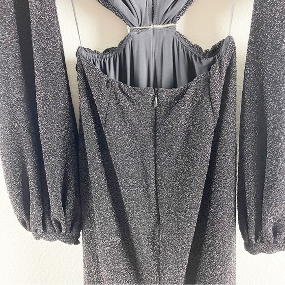 Patbo Lurex Cutout Long Sleeve Maxi Gown Dress Black Size 0 Summer Cocktail - Picture 6 of 11